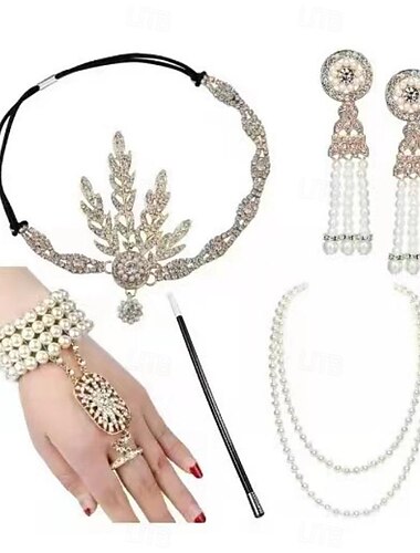  1920-as évek A nagy Gatsby Felszerelések Flapper fejpánt A nagy Gatsby Esküvői Vendég Gallér nélküli Női Álarcos mulatság Parti Esküvői fogadás Lánybúcsú Felnőttek 1 Karkötő Nyakláncok Fejpánt Minden