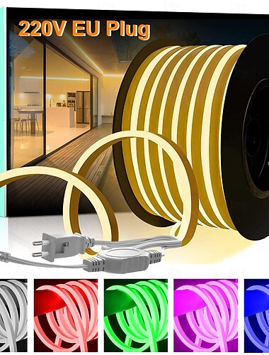  5 m 10m 15m Tira de luces de neón 600-3000 LED 2835 SMD neón flexible 8 mm 1 PC Blanco Cálido Blanco Rojo Tiras de Luces LED Al Aire Libre Impermeable Vacaciones 220-240 V