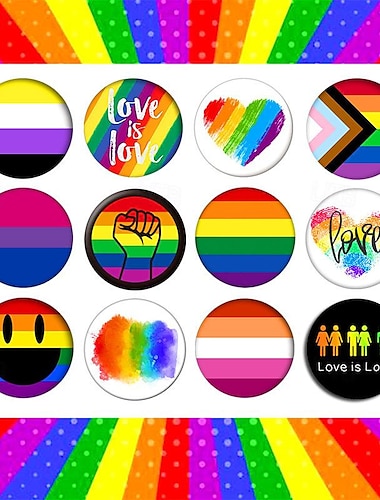  10 قطعة شعار علم قوس قزح LGBT للزوجين المثليين والمتحولين جنسيًا من نفس الجنس ثنائي الجنس ودبابيس الصدر وإنتاج القصدير