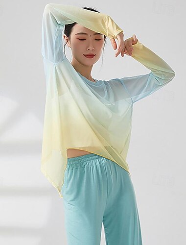  Sportkleidung oben Pure Farbe Farbaufsatz Damen Leistung Ausbildung Langarm Polyester