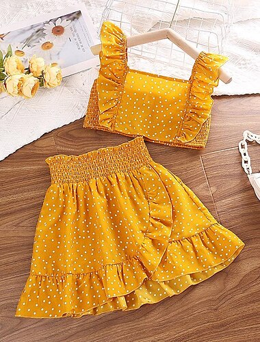  2 Stück kinderkleidung Mädchen Punkt Tank Top & Shorts Set einstellen Ärmellos Modisch Outdoor 3-7 Jahre Sommer Gelb Rote