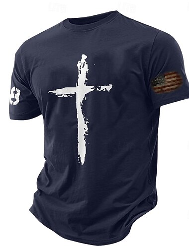 Herren Grafikdrucke Kreuz Glaube T Shirt Grafischen T-Shirt Baumwolle Kurze Ärmel Grafik Hemd Schwarz Weiß Marinenblau Bequemes T-Shirt Urlaub Straße Modedesigner-Kleidung