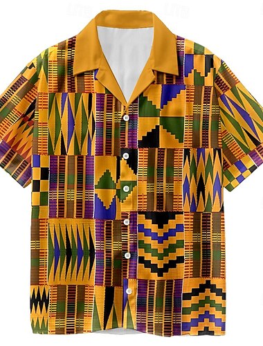  Homme Formes Géométriques Ethnique Chemise hawaïenne Chemise Aloha Manches courtes Chemise Col rabattu Hawaïen Station balnéaire Extérieur Vacances Plein Air Jaune Rouge S M L