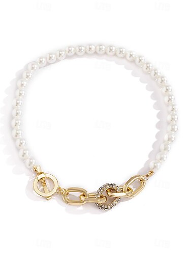  Halsketten Künstliche Perle Strass Steine Damen Elegant Vintage Glasperlen Hochzeit Kreisform Modische Halsketten Für Hochzeit Party