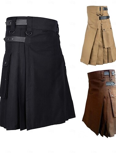  Streetwear Élégant Style Classique Jupe Kilts utilitaires écossais Ren Faire Rivet Plissé Couleur Unie Homme Celtique Carnaval Soirée Halloween Jupe Inter-saisons