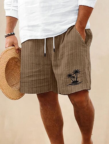  Herren Sommer-Shorts Strandshorts Kurze Hosen Lässige Shorts Tasche Kordelzug Elastische Taille Kokosnussbaum Komfort Atmungsaktiv Kurz Festtage Urlaub Strand Hawaiianisch Boho Schwarz Weiß