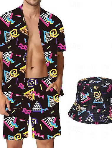  Klassisch 1980er Hut Shorts Hemd Herren Urlaub Alltagskleidung Pride Parade Erwachsene Hemd Shorts Hut Sommer