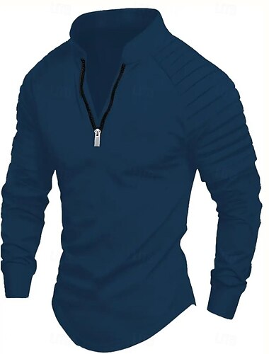  Per uomo Maglietta Manica Lunga Zip a un quarto Estate Tinta unica Moda Designer Essenziale Cerniera All'aperto Vacanza Lavoro blu navy Nero Bianco Maglietta Top per Uomo