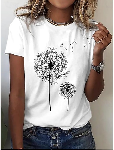 casual t-shirt dam maskrostryck rund hals vit kortärmad sommarkläder komfort passform dagligen viktigt