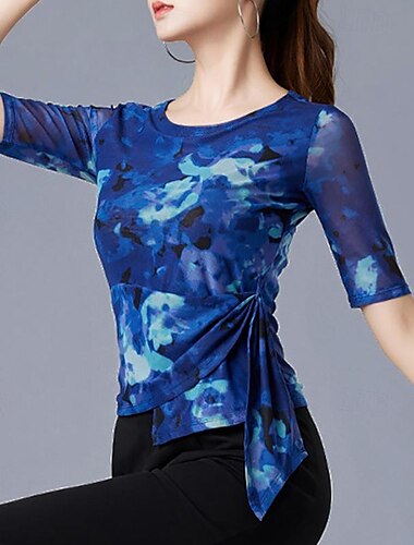  Latein-Tanz Für den Ballsaal oben Print Farbaufsatz Tüll Damen Leistung Ausbildung Halbe Ärmel Hoch Polyester