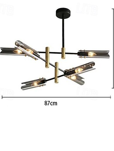  LED Pendant Light Vintage Industrial 74/87/92cm 4-Head/6-Head/8-Head Amber Smoke Glass Lighting for Dining Room Bedroom Modern Style 110-240V