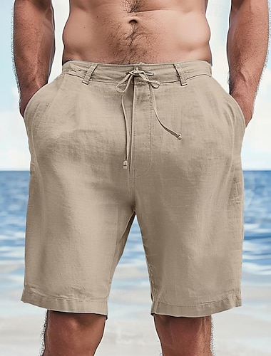  Herren Shorts Leinenshorts Sommershorts Strandshorts Tasche Kordelzug Einfach Atmungsaktiv Weich Knielang Täglich Ferien Strand Stilvoll Lässig Weiß Blau Unelastisch