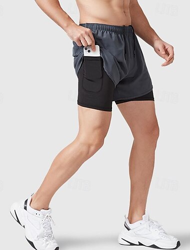  Hombre Pantalones Cortos Running Shorts de gimnasio Pantalones de chándal Bolsillo 2 en 1 Cintura elástica Bermudas Exterior Deporte Deportivo Secado rápido Ligero Suave Maratón Corriendo Rutina de