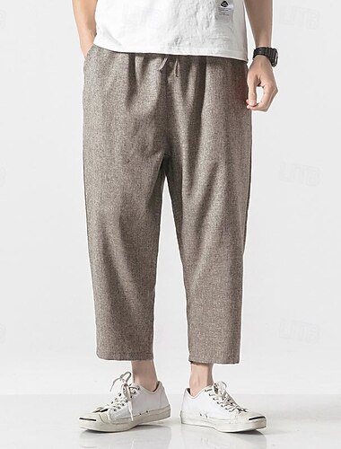  Herren Leinenhose Schlabberhose Abgeschnittene Hose Haremshose Tasche Einfarbig Sport In voller Länge Täglich Festtage Stilvoll Brautkleider schlicht Lockere Passform Schwarz Hellgrau Unelastisch