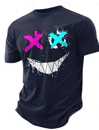  男性用 しかめっ面 Tシャツ ティートップ コットン１００％ 半袖 グラフィック シャツ アーミーグリーン / オリーブ ブラック ダークブルー 快適なTシャツ バケーション ストリート ファッションデザイナーの衣類
