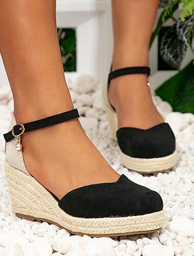  Γυναικεία Σανδάλια Lace Up Sandals Σανδάλια Strappy Μπόχο Πλατφόρμες με Φελό Διακοπές Παραλία Σφήνα Βοημία Φο Σουέτ Λουράκι αστραγάλου Αμύγδαλο Μαύρο