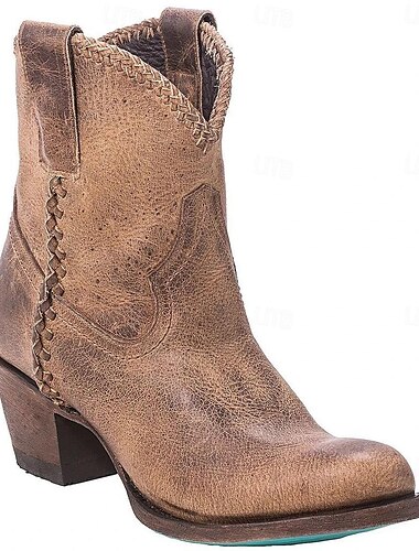  Dame Støvler Cowboy Western støvler Retro Pen sko Gange Fritid Daglig Lær Bekvem Ankelstøvler Tøfler Brun Grå Vår Høst