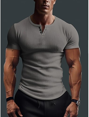  Per uomo Maglietta a maniche corte T-shirt in maglia a coste T-shirt Tinta unica Striscia di fossa Henley non-stampa Esterno Informale Manica corta Pulsante Abbigliamento Sportivo Giornaliero