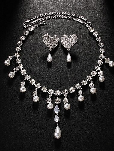  Svatební šperky Soupravy 2 Umělé diamanty 1 x náhrdelník Náušnice Dámské Roztomilý Sladký Půvab Třásně Srdce Drahocenný Sada šperků Pro Svatební Dar