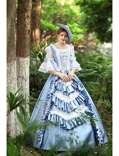  Viktorianisch Vintage inspiriert Mittelalterlich Kleid Partykostüm Abschlussballkleid Prinzessin Shakespeare Spitze Ballkleid Quadrathals Damen Halloween Kindertag Valentinstag Party