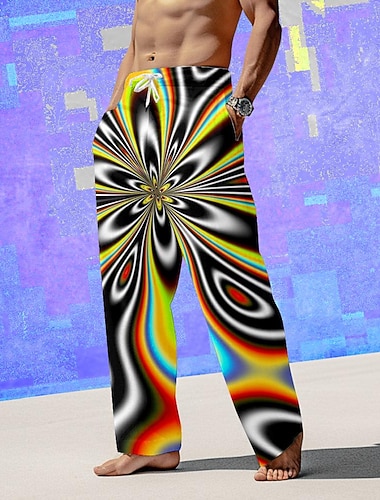  Herre Grafisk Bukser Medium Midje Ferie Fritid Sommer Vår 3D-utskrift Svart Rosa Blå