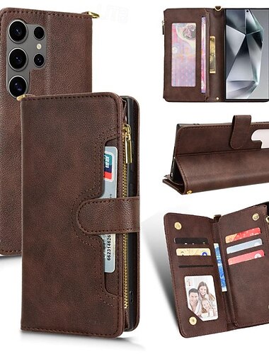  τηλέφωνο tok Για Samsung Galaxy S24 S23 S22 S21 Ultra Plus A34 Α54 Α53 Α33 S20 FE Θήκη κάρτας πορτοφολιού Μαγνητική Φερμουάρ με λουράκι καρπού Ρετρό TPU PU δέρμα