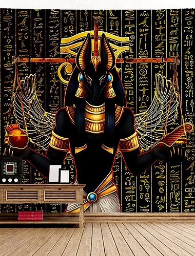  geheimnisvoller ägyptischer Anubis Wandteppich zum Aufhängen, große Wandteppiche, Wanddeko, Fotokulisse, Decke, Vorhang, Zuhause, Schlafzimmer, Wohnzimmer, Dekoration