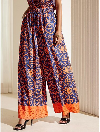  Mujer pantalones Pantalones Poliéster Alta cintura Longitud total Naranja Verano