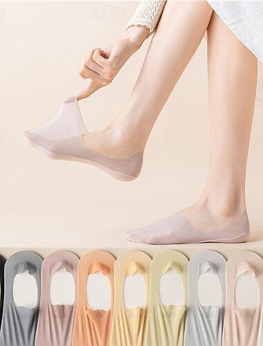  Calcetines finos invisibles, calcetines transpirables, calcetines invisibles, calcetines de seda de hielo invisibles antideslizantes con forro de corte bajo