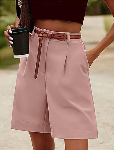  Damen Shorts Kurze Hosen Casual Kurz Glatt Seitentaschen Atmungsaktivität Komfortabel Mikro-elastisch Wochenende Weiß Rosa Kamel Grün Sommer Regular Fit