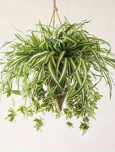  1 planta colgante artificial grande de 60 cm, plantas de araña falsas para la decoración interior del hogar, vegetación falsa para la decoración de la boda de la oficina del jardín del hogar