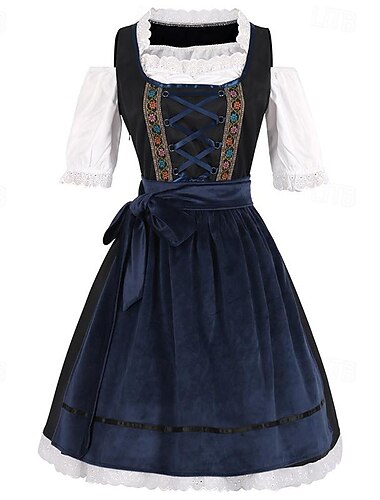  Karneval Oktoberfestbier Kostüm Kleid Outfits Schürze Bayerisch Dienstmädchen Deutsch München Wiesn Damen Stoff im traditionellen Stil Kleid Schürze