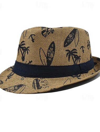  Herren Kentucky Derby Hut Sonnenhut Partyhut Kleid Hut Weiß Kaki Baumwolle Mode Lässig Straße Täglich Kokospalme Sonnenschutz Atmungsaktiv