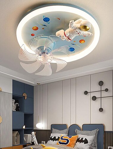  Ventilador de teto com luz led, 1 luz, 50 cm, regulável, astronauta, acrílico, quarto de bebê, brinquedo, moderno, 110-240v, apenas regulável com controle remoto