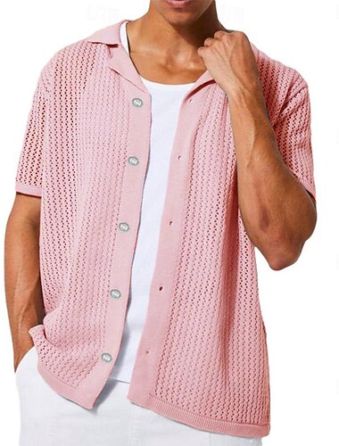  Herre Strikk polo Cardigan Arbeid Avslappet Knaphul Kortermet Mote Kul Ensfarget / vanlig farge Strikket Vår, Høst, Vinter, Sommer Normal Svart Hvit Rosa Aprikos Grå Strikk polo