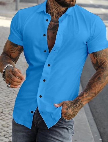  Voor heren Overhemd Zomer overhemd Overhemd met knopen grijs blauw Zwart Wit Geel Blozend Roze Korte mouw Brief Strijkijzer Straat Casual Button-omlaag Kleding Katoenmix Modieus Casual Comfortabel