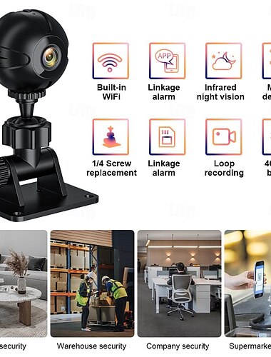  Caméra IP 1080P HD Mini Sans Fil Détection de présence Vision nocturne Avec audio Intérieur Appartement Soutien