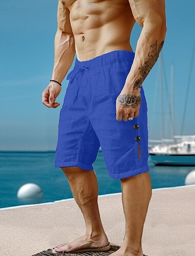  Herren Shorts Kurze Hosen Leinenshorts Kurze Hosen Sommer-Shorts Strandshorts Kurze Hosen Kordelzug Elastische Taille Glatt Atmungsaktiv Knielänge Yoga Strand Hawaiianisch Brautkleider schlicht