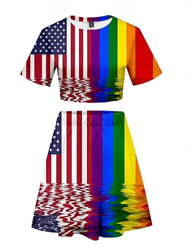  LGBTQ LGBTQ Regenbogen Faschingskostüme Rock Austattungen T-Shirt-Ärmel Erwachsene Damen Cosplay Pride Parade Pride-Monat Maskerade Einfaches Karnevalskostüm
