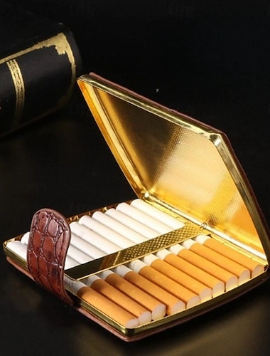  étui à cigarettes en cuir pour hommes, cadeau parfait, en stock, surface en cuir pu avec clips métalliques, support résistant à la pression, peut contenir 10 cigarettes