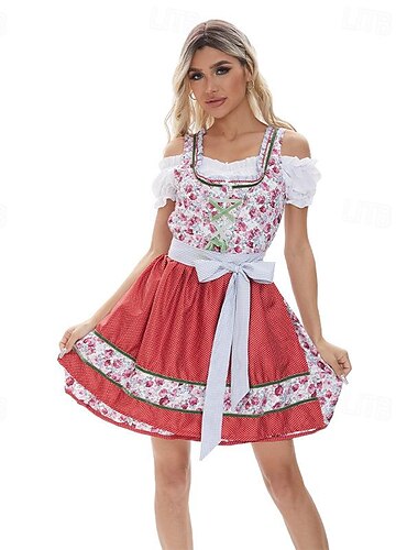  Октоберфест Платья Широкая юбка в сборку Блузка дирндль баварский служанка Немецкий Мюнхен Луга Ткань в традиционном стиле Блузка