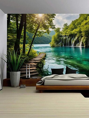  لوحة فنية جدارية معلقة من بحيرة صن شاين ليك، نسيج كبير، ديكور جداري، صورة خلفية، ستارة بطانية، ديكور غرفة نوم المنزل وغرفة المعيشة