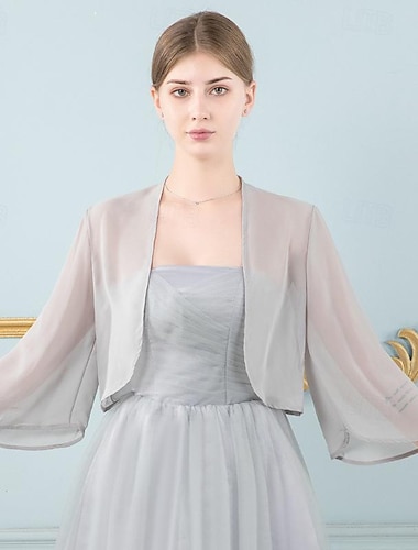  Estolas de Señora Bolero Capa Elegante Vintage Manga 3/4 Poliéster Velos de Boda Con Color Puro Para Boda Primavera verano