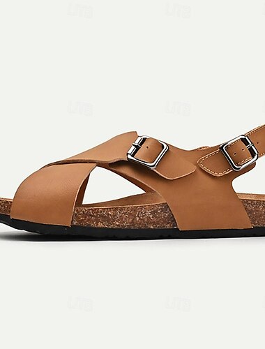  Herren Sandalen Hausschuhe & Flip-Flops Flache Sandalen Leder Atmungsaktiv Komfortabel Rutschfest Halbschuhe Schnalle Braun Beige
