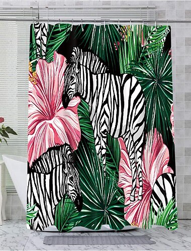  Závěs do sprchy s háčky 180cm*180cm(70"*70") polyester pratelný voděodolný vzor tropických rostlin a ptáků dekorace do koupelny