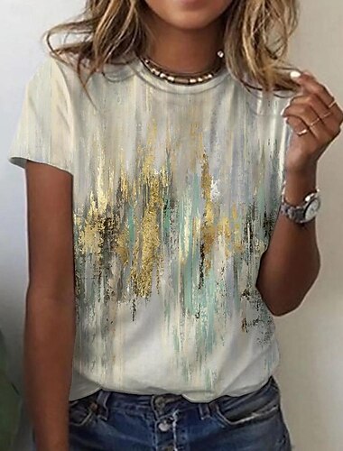  Pentru femei Tricou Cravată Modă Manșon scurt Rotund Topuri obișnuite Zilnic Sfârșit de săptămână Imprimeu Galben Roșu-aprins Bleumarin Albastru piscină Trifoi Vară