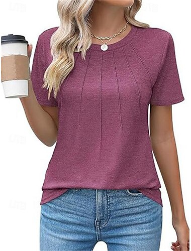  T-shirt Dames Zwart Wit Wijn Effen Sexy Straat Dagelijks Modieus Ronde hals Normale pasvorm S