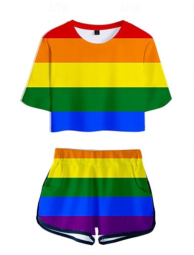  LGBT LGBTQ Regenbogenfahne Austattungen T-Shirt-Ärmel Kurze Hosen Regenbogen Grafik Für Damen Erwachsene Karneval Maskerade 3D-Druck Pride Parade Pride-Monat