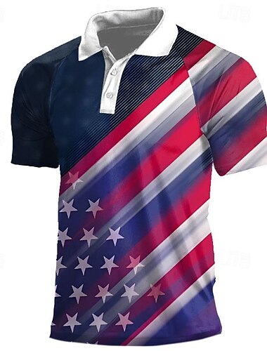  Giorno dell'Indipendenza Americana Per uomo Veterani Patriottico Polo Manica Corta Magliette polo Collo ripiegato Casual Streetwear Quotidiano Ferie Spiaggia 3D Primavera & Estate Bianco Rosso Blu