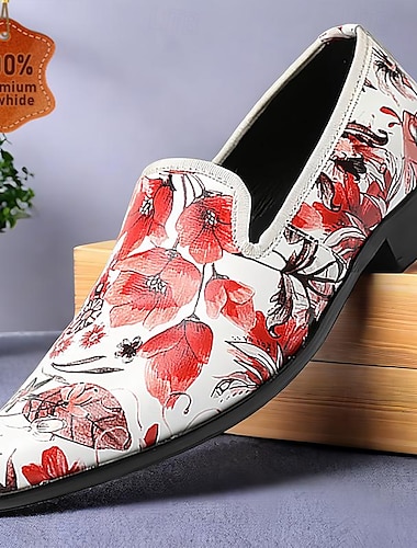  Per uomo Mocassini e Slip-Ons Stampa scarpe Mocassini di vestito Di pelle Pelle bovina pieno fiore italiana Comodo Antiscivolo Mocassino Rosa e bianco